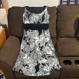 Elegant Black and White Paisley Dress